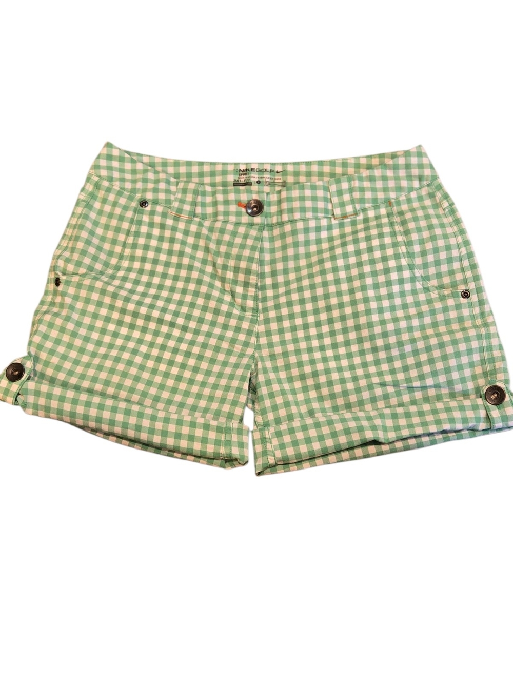 Nike Mint Green and White Gingham Bermuda Shorts
